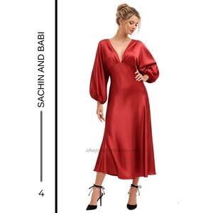 MSRP $240 ✨ Sachin & Babi Red Satin Maxi Dress  Size 4 | Dolman Balloon Sleeve ✨